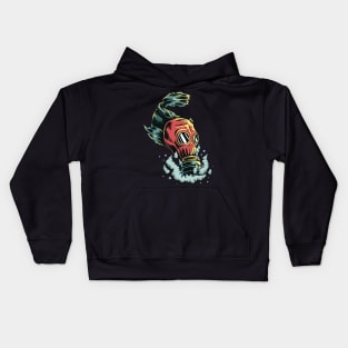 Fish wearing gas mask in polluted water Kids Hoodie